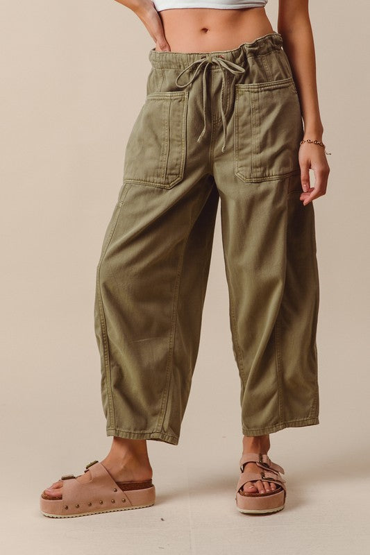 Mid Rise Barrel Wide Leg Pants