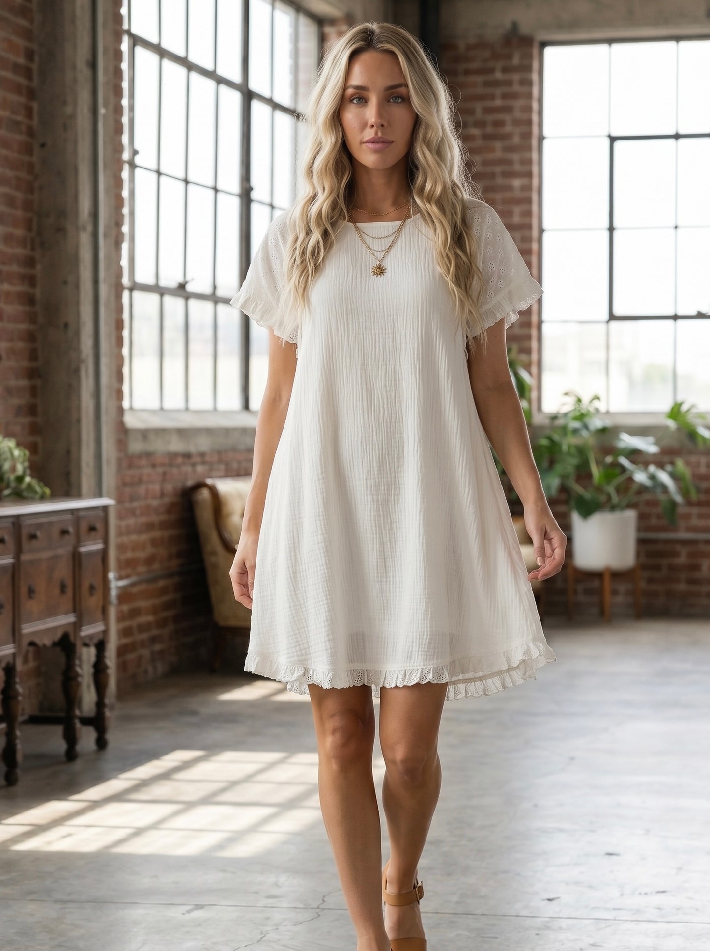 Umgee Eyelet Cotton Gauze Dress
