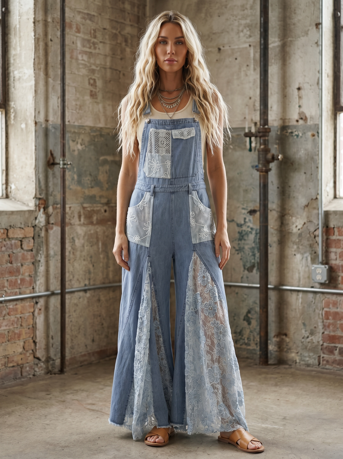 Lace Panel Overalls