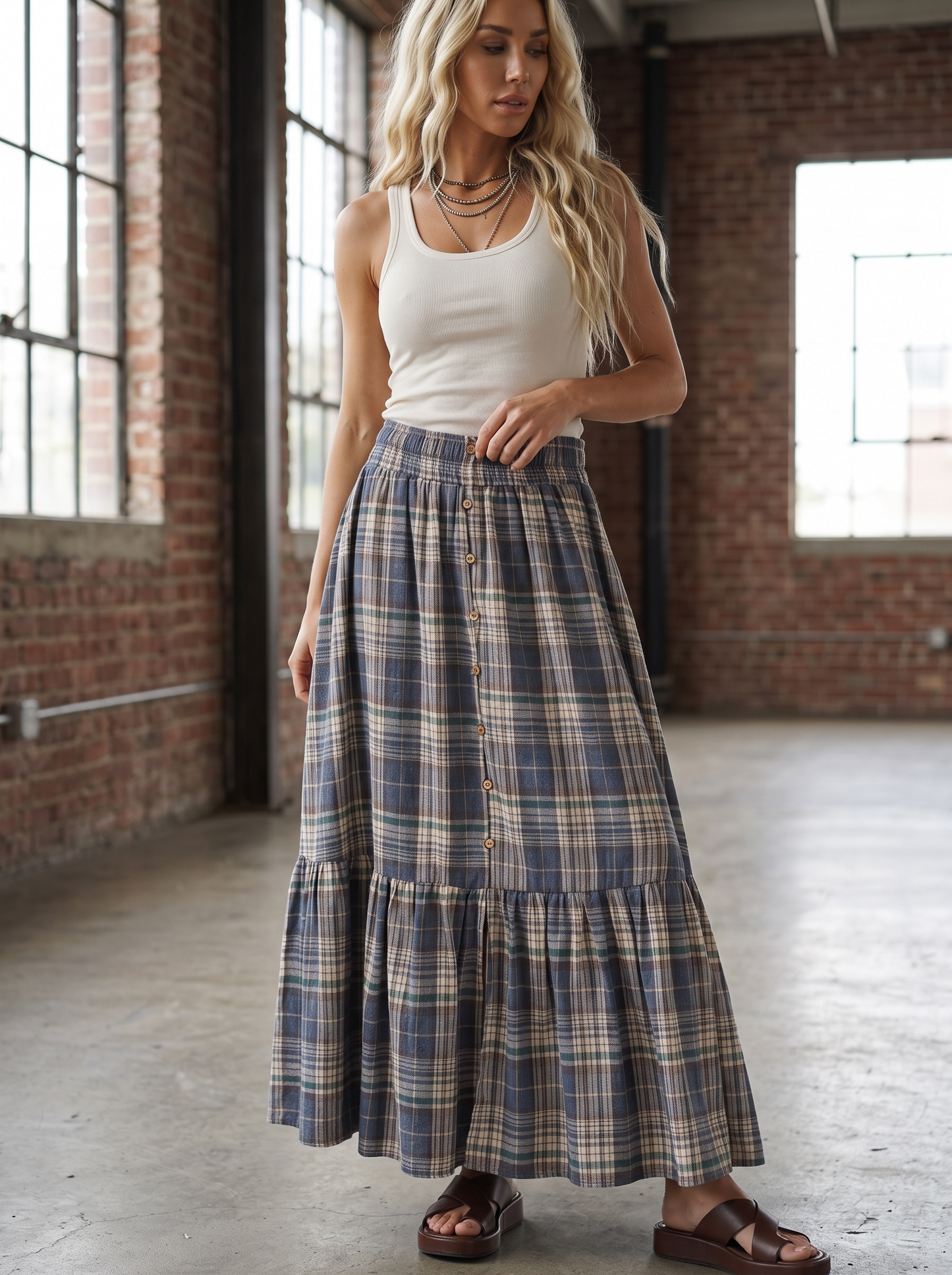 Plaid Button Down Maxi Skirt