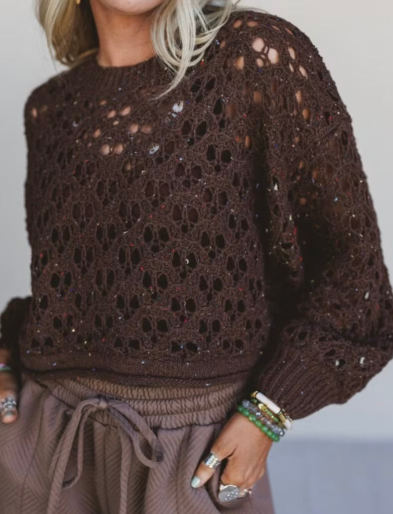 Cropped Crochet Knit Sweater