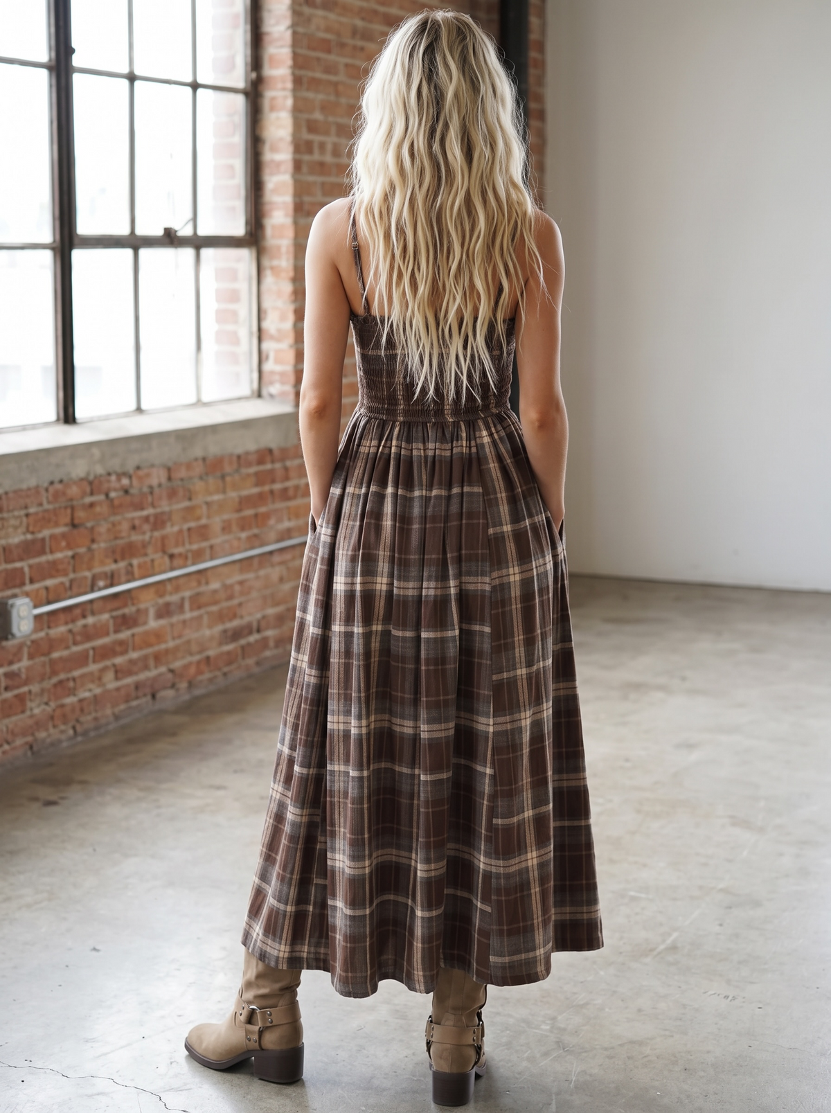Plaid Smocked Maxi Dress