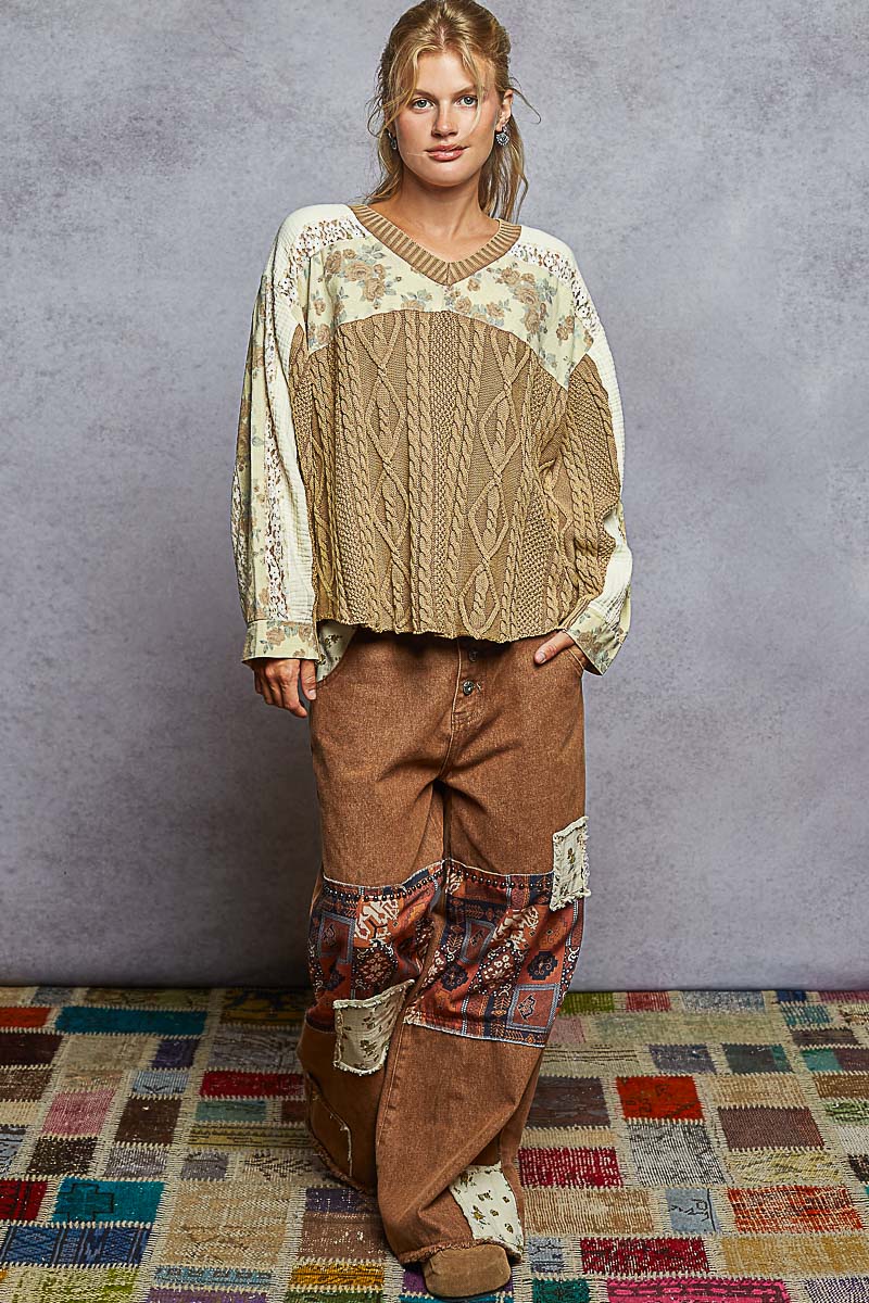 POL Floral Cable Knit Sweater