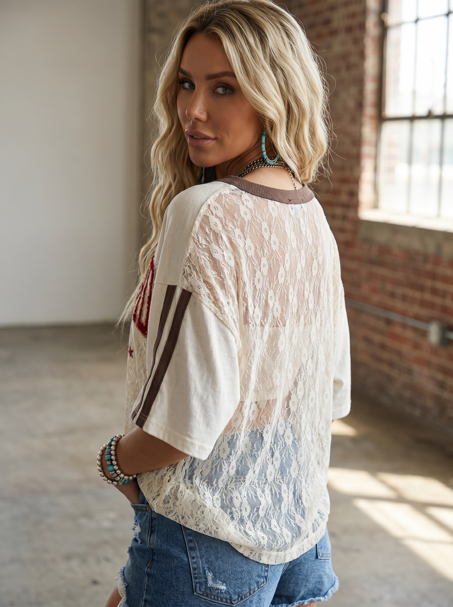Free Bird America Lace V-Neck Tee