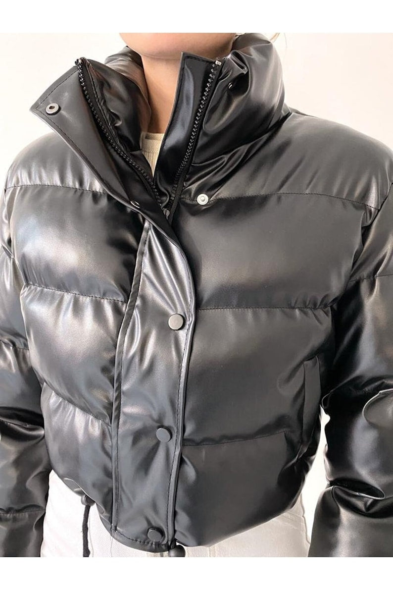 Faux Leather Puffer Jacket