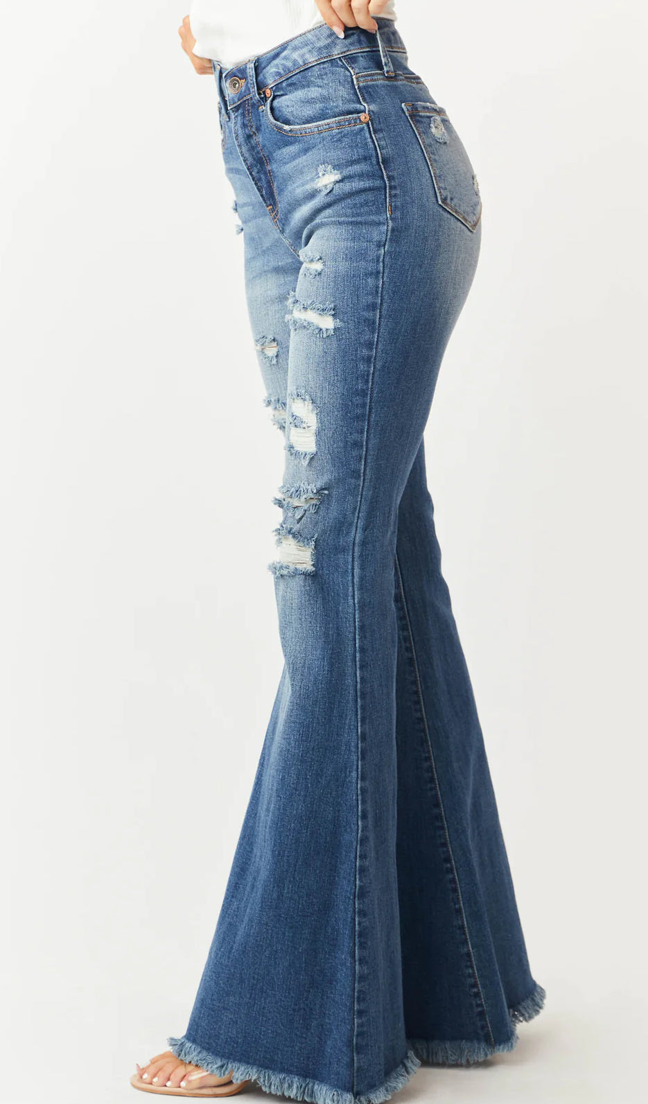 High Rise Boot Cut Distressed Jeans