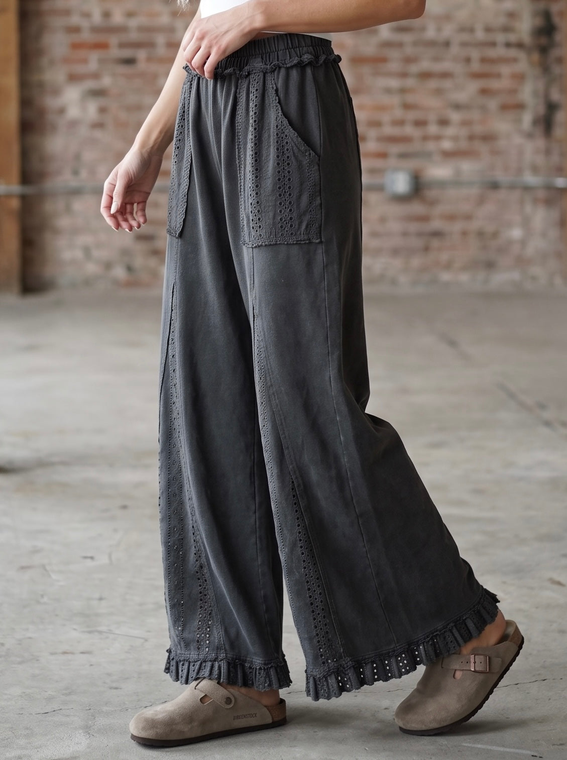 Easel Eyelet Wide Leg Pants