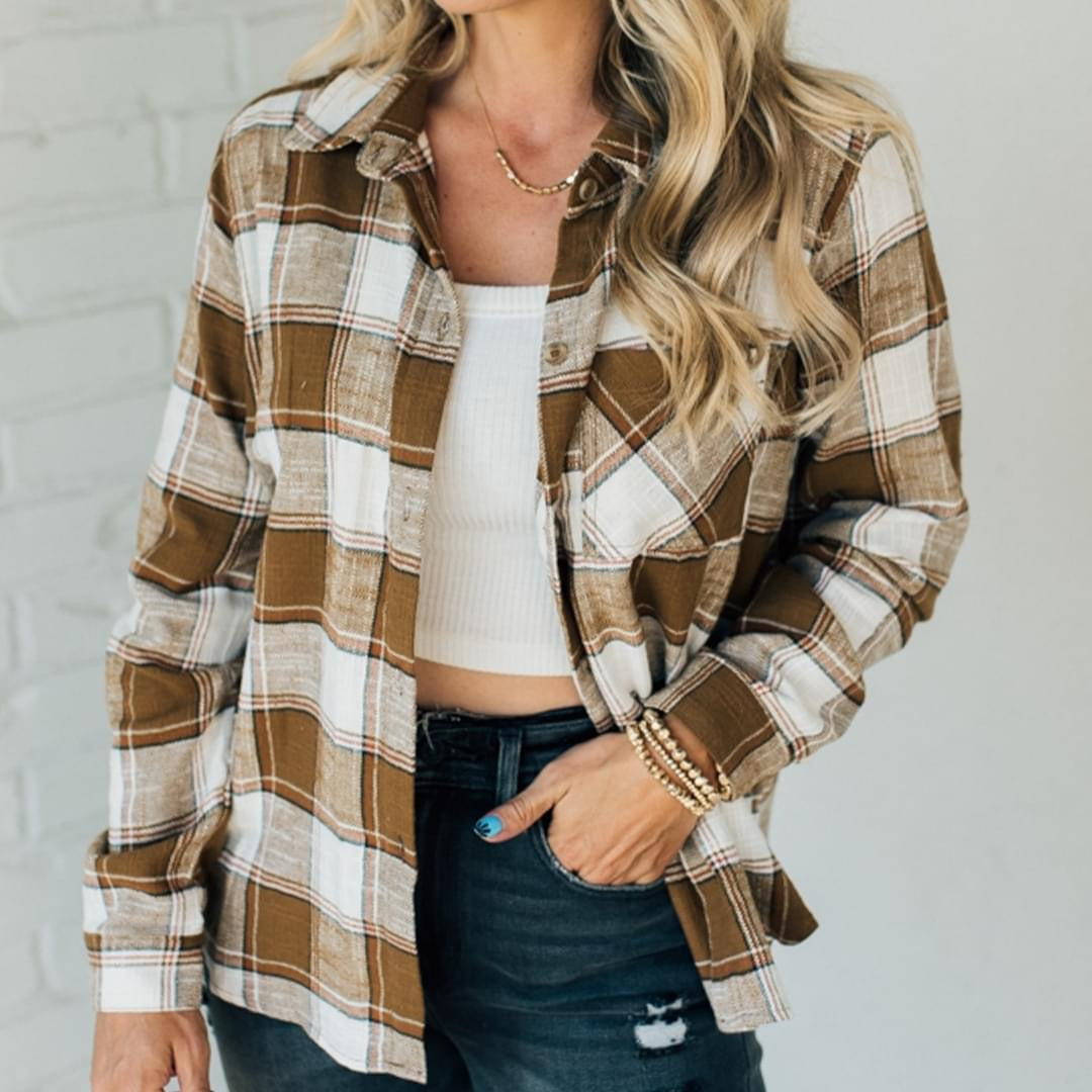 Cotton Plaid Shacket With Front Pocket