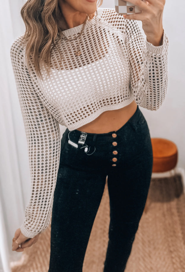 Open Knit Cropped Sweater