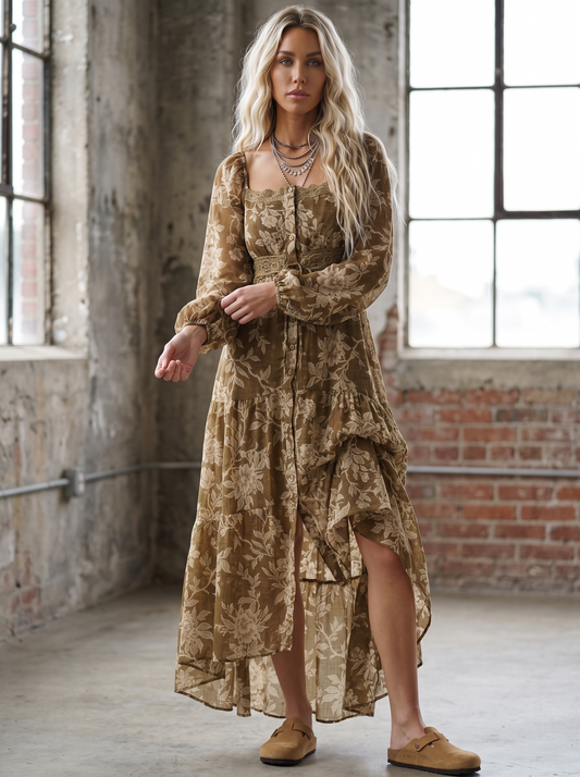 Promesa Floral Button-Front Maxi Dress