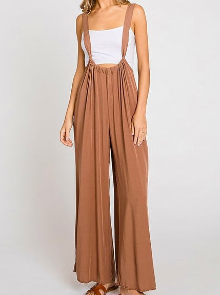 Woven Tie Back Suspender Jumpsuit