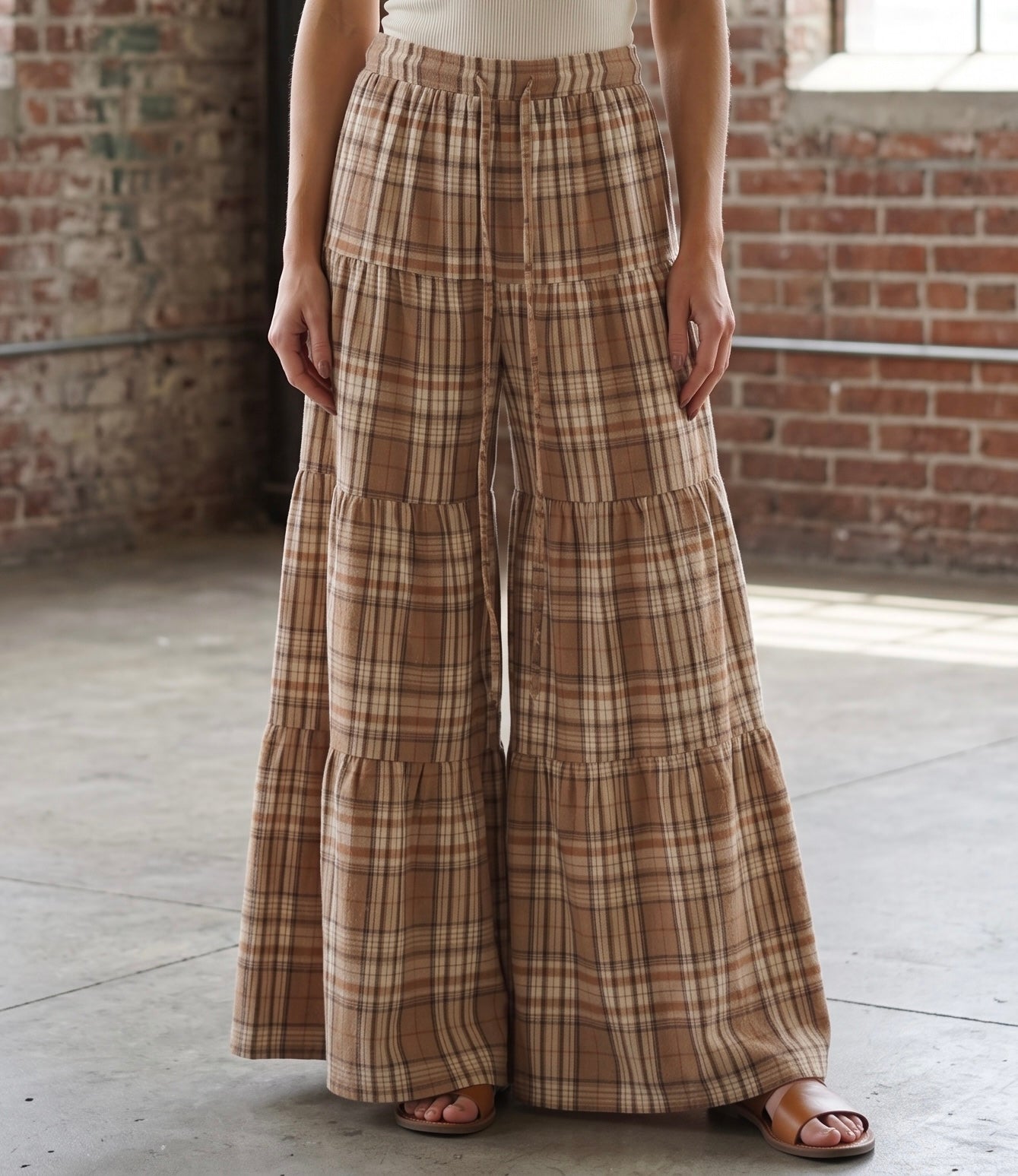 Plaid Wide Leg Pants