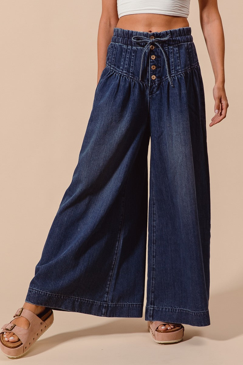 Wide Leg Drawstring Waist Jeans