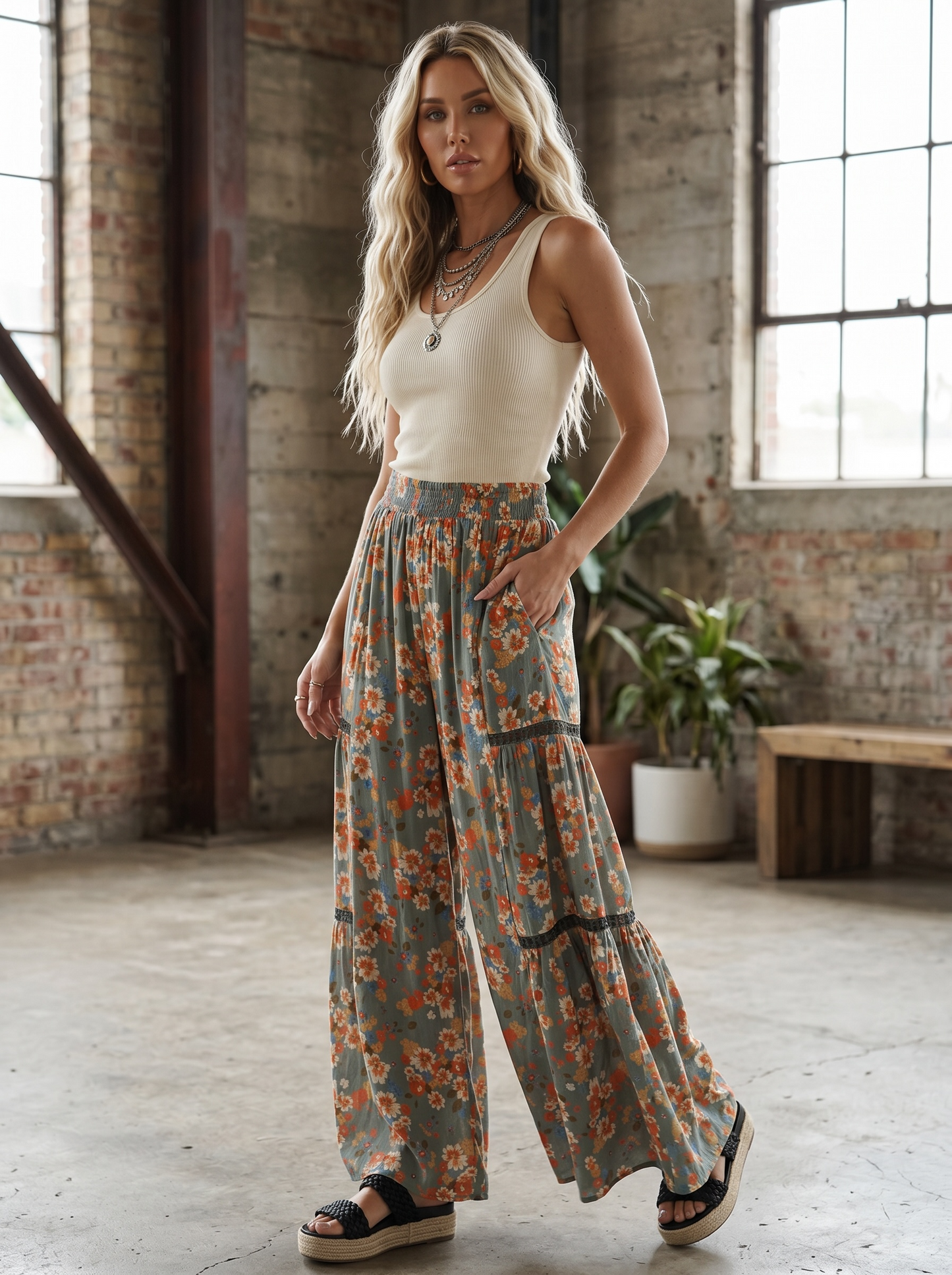 Angie Floral Wide Leg Pants