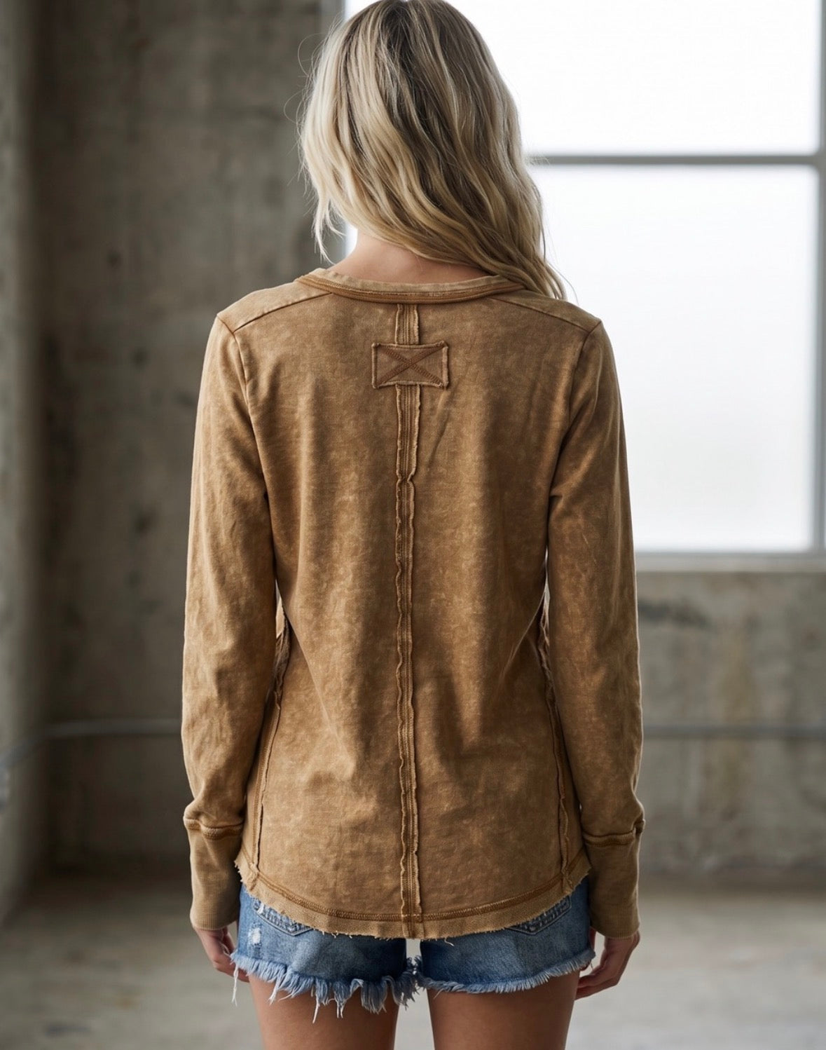 Mixed Button Thumb Hole Top