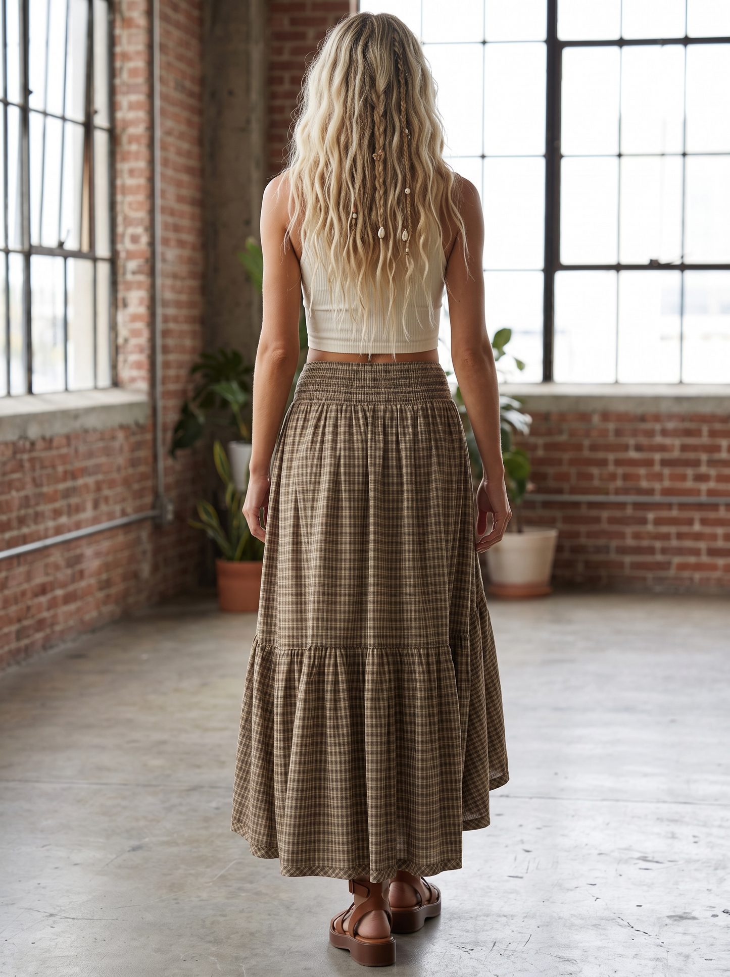 Promesa Plaid Asymmetrical Maxi Skirt