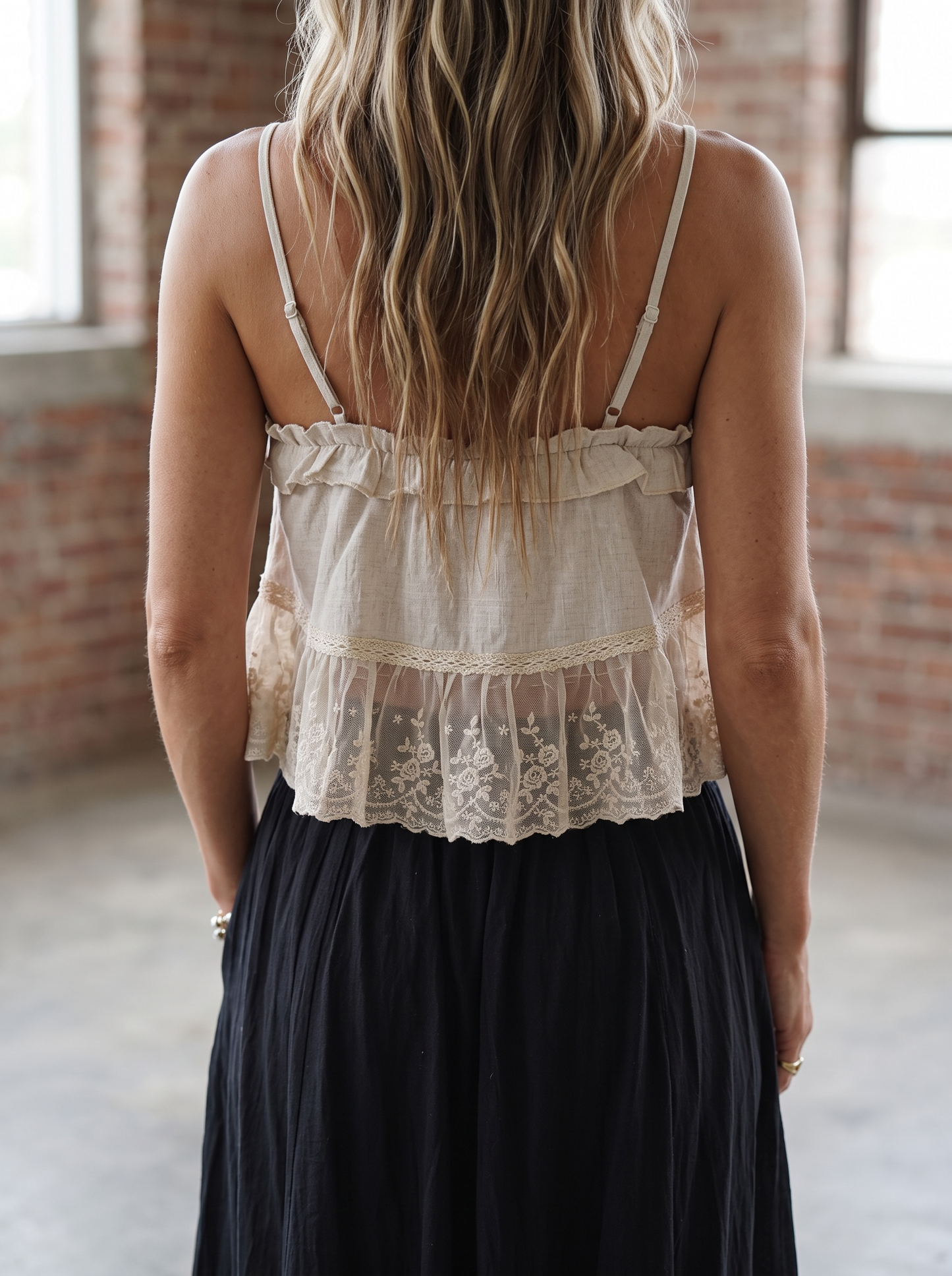PREORDER - POL Gauze Lace Ruffle Crop Top