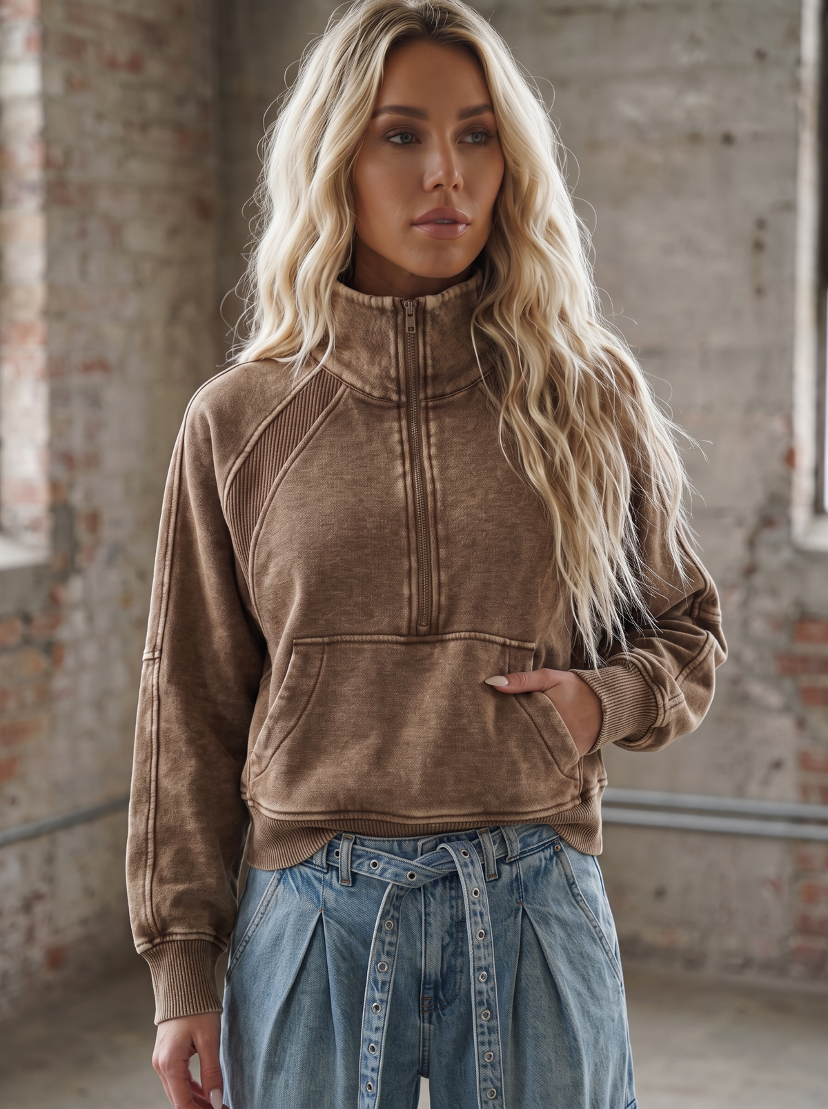 Washed 1/2 Zip Pullover