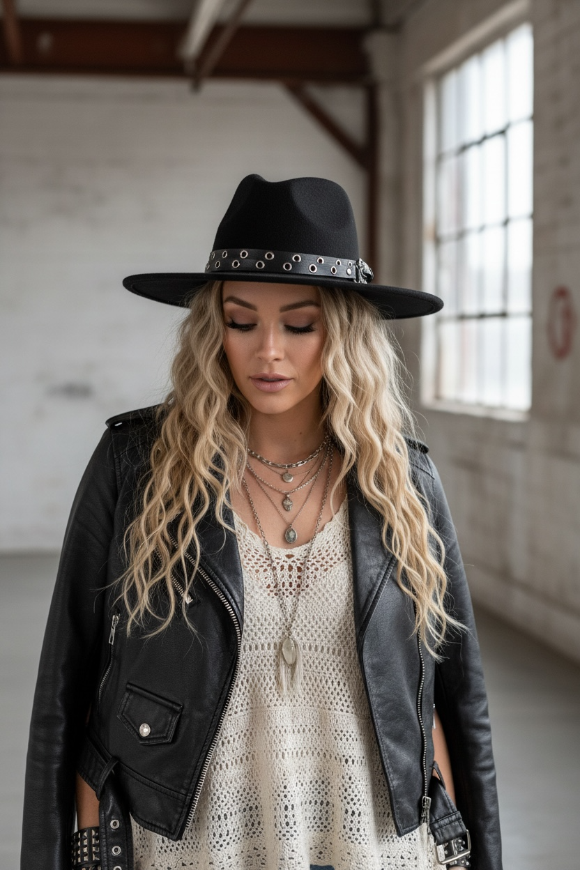 Belted Flat Brim Hat