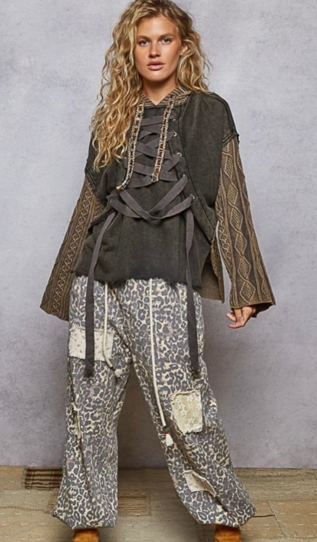 POL Lace Up Cable Hoodie