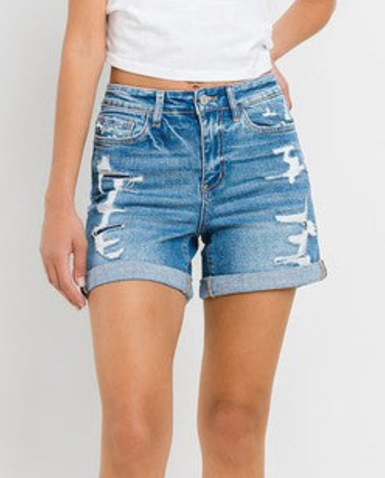 High Rise Double Cuff Shorts