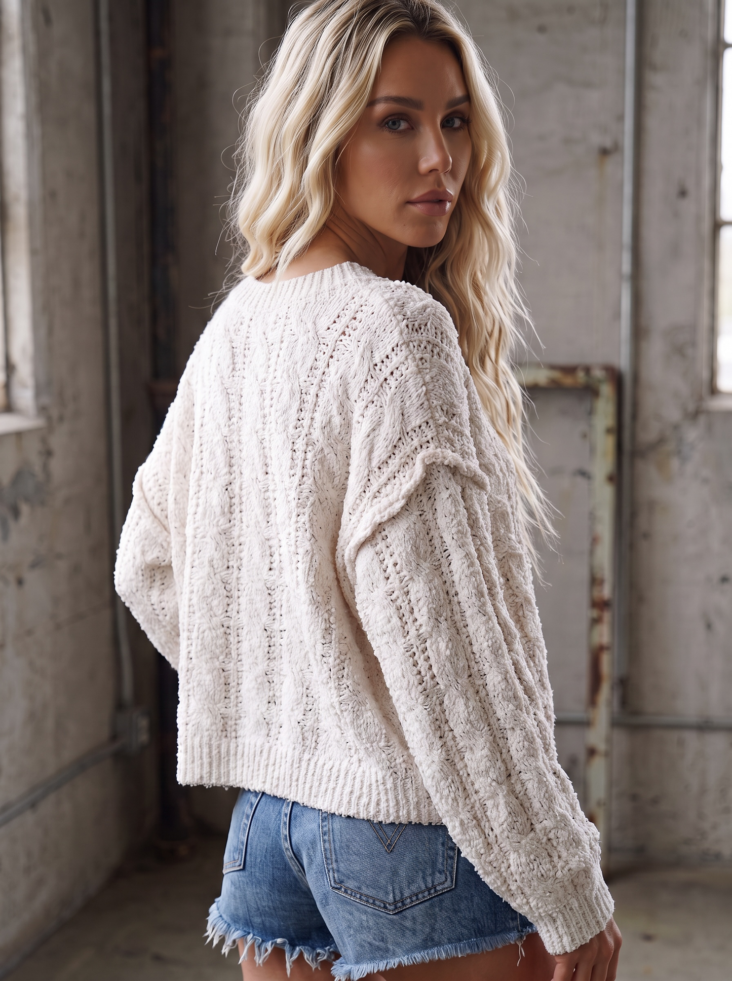 POL Cropped Cable Knit Sweater