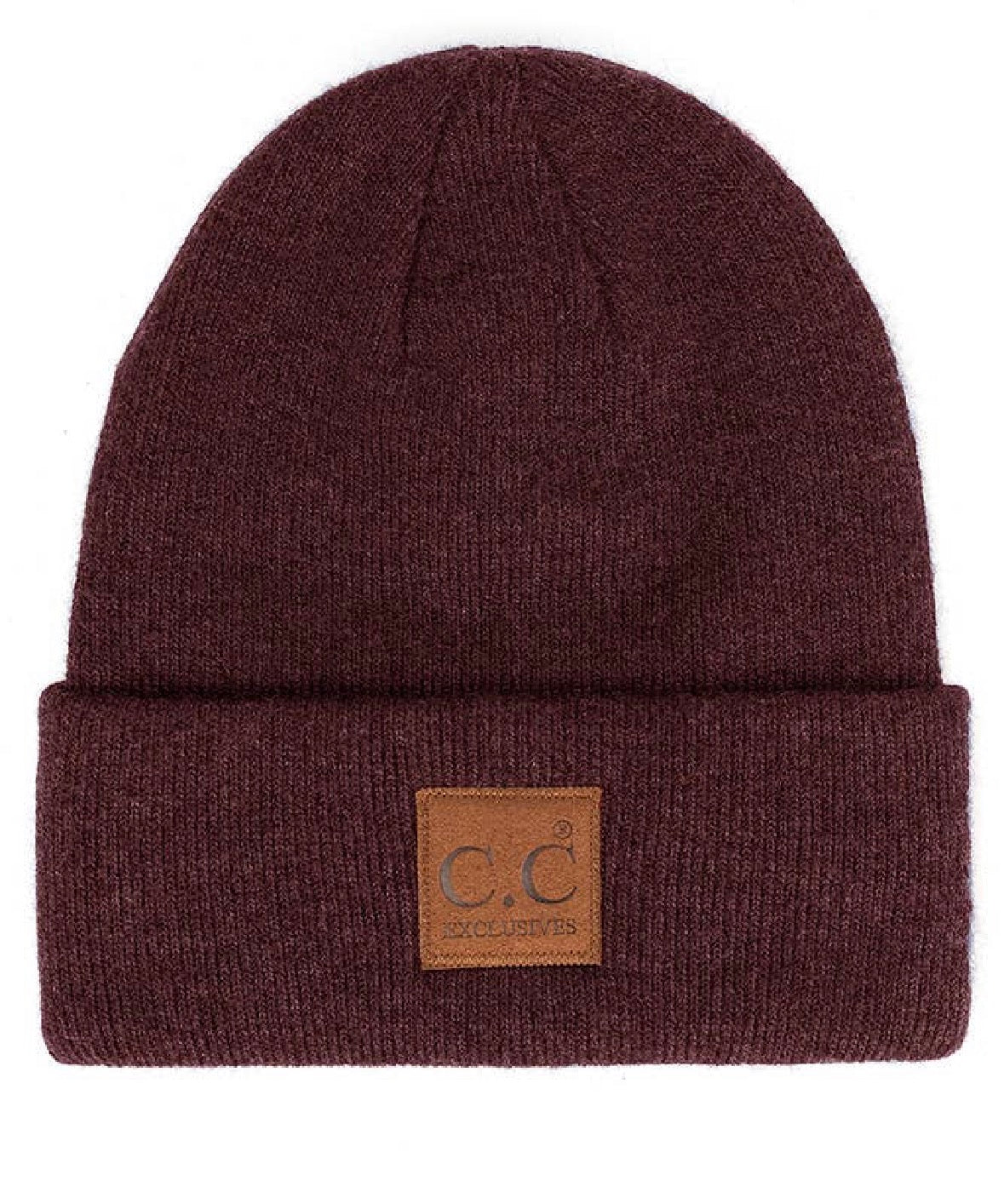 C.C Heather Knit Suede Patch Beanie
