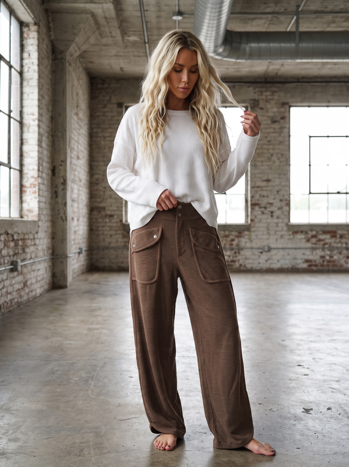 Textured Cargo Pocket Pants