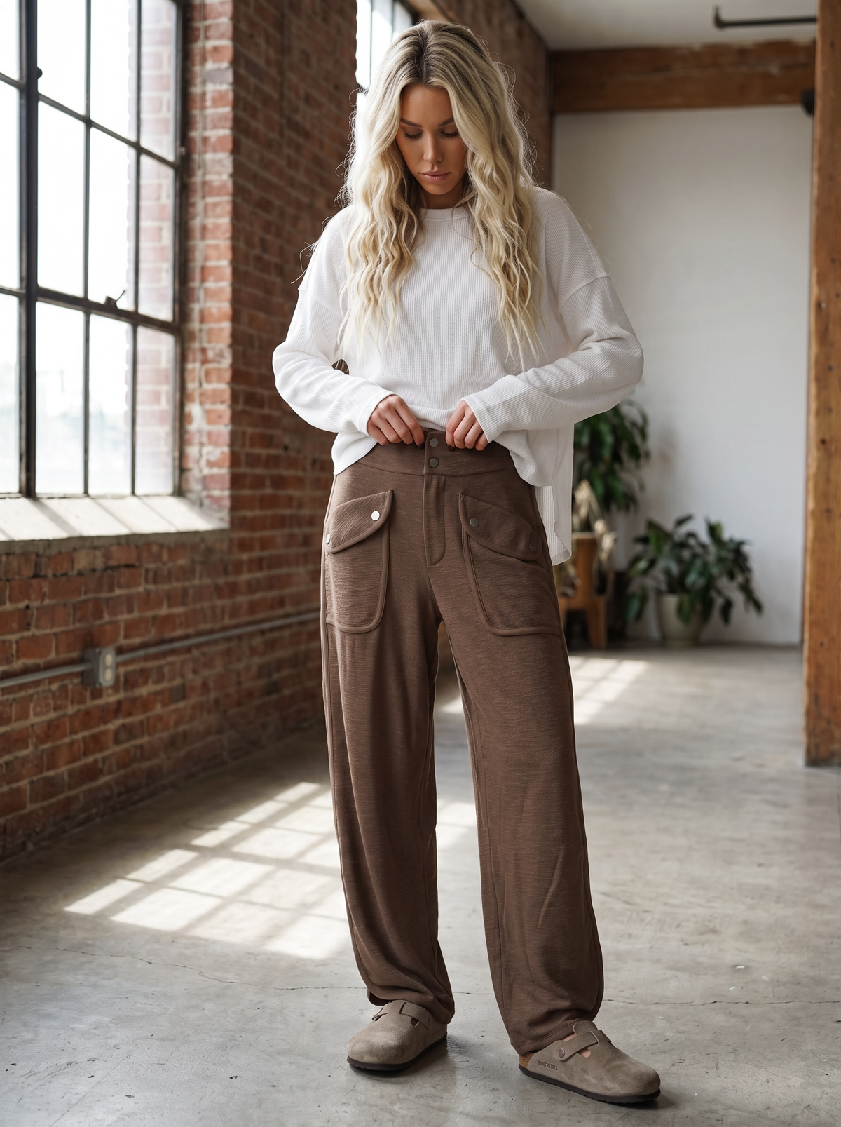 Textured Cargo Pocket Pants