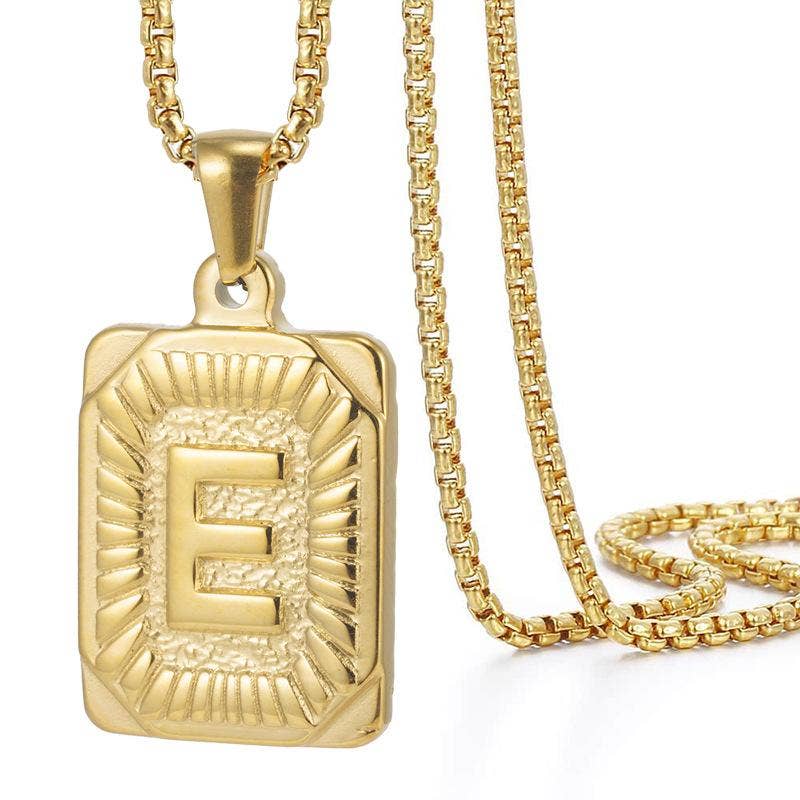 18K Gold Plated Stainless Steel Rectangle Initial Necklace