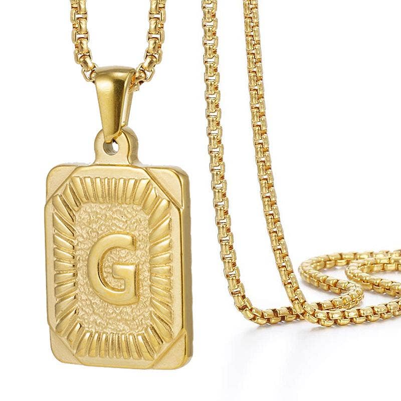 18K Gold Plated Stainless Steel Rectangle Initial Necklace