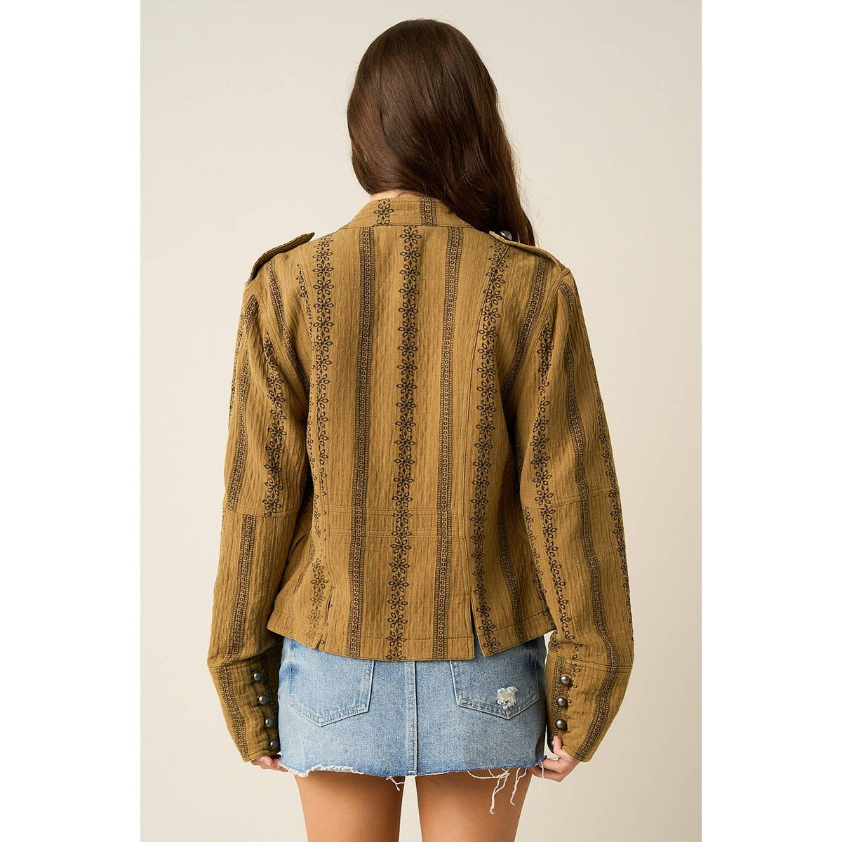 FLORAL ORNAMENT PRINT TEXTURED QUILT JACKET