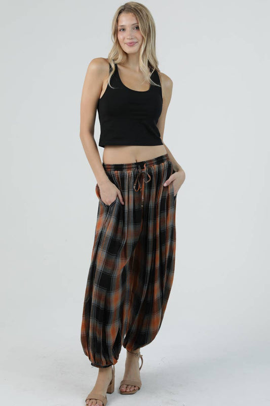 B3881-SC10 PLAID BALLOON PANTS