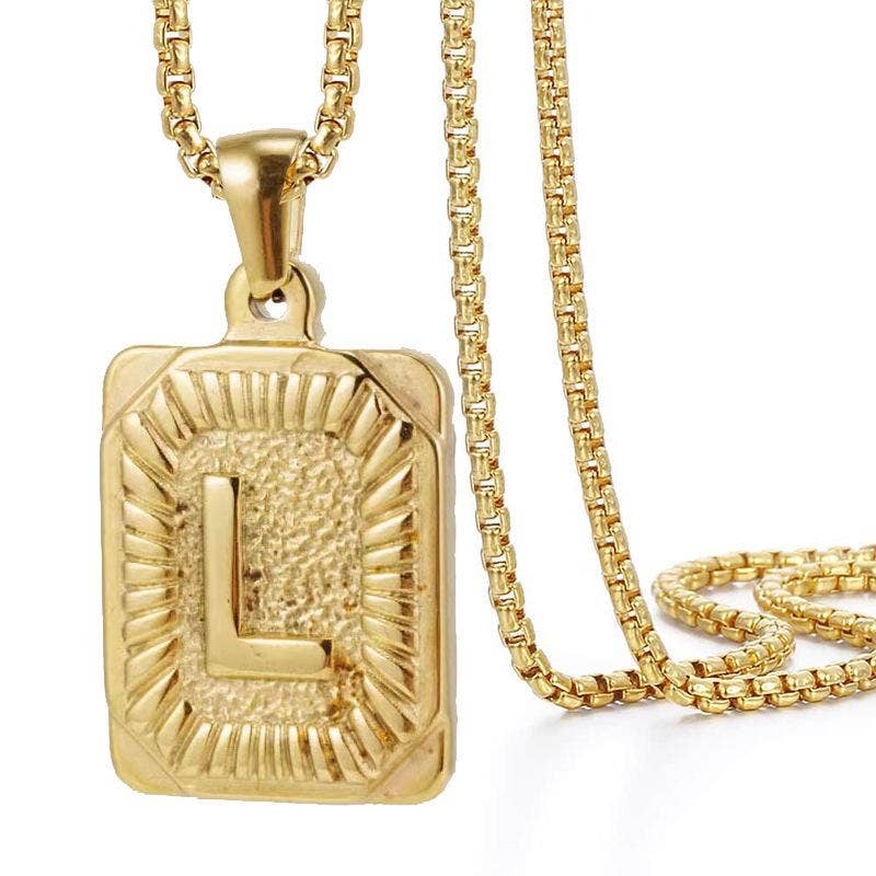 18K Gold Plated Stainless Steel Rectangle Initial Necklace