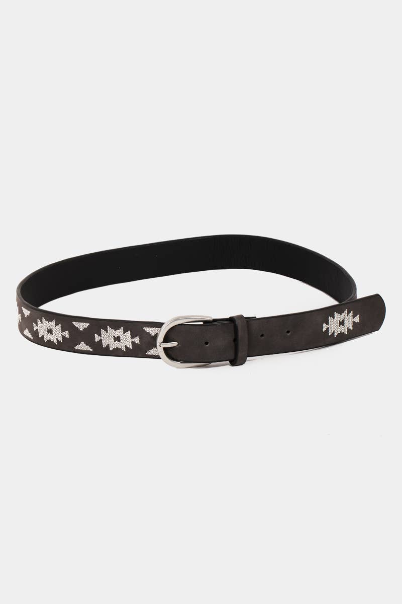 Western Boho Embroidered Pattern Vegan Leather Belt