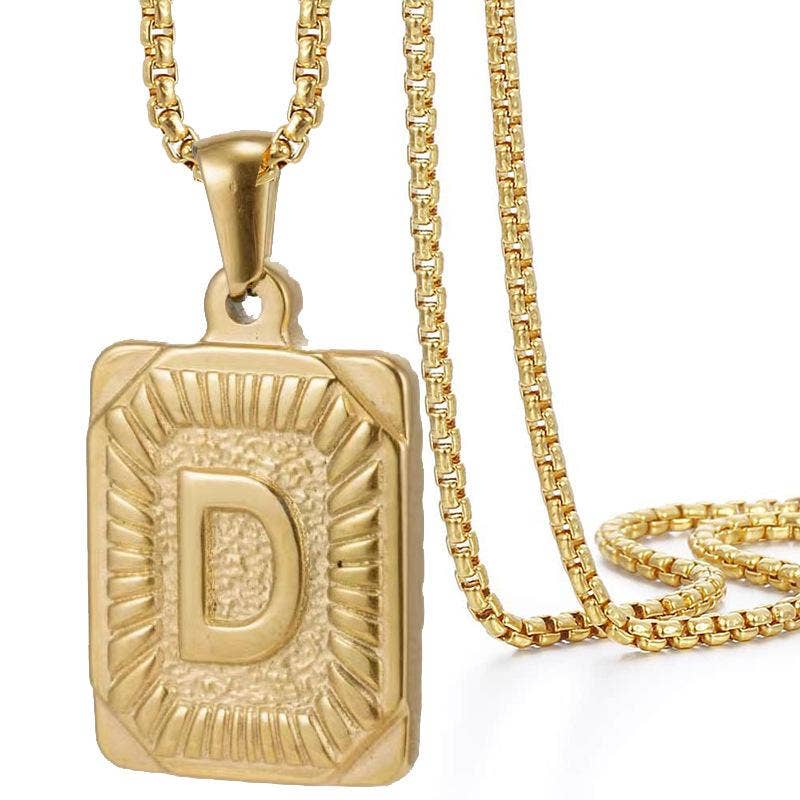 18K Gold Plated Stainless Steel Rectangle Initial Necklace