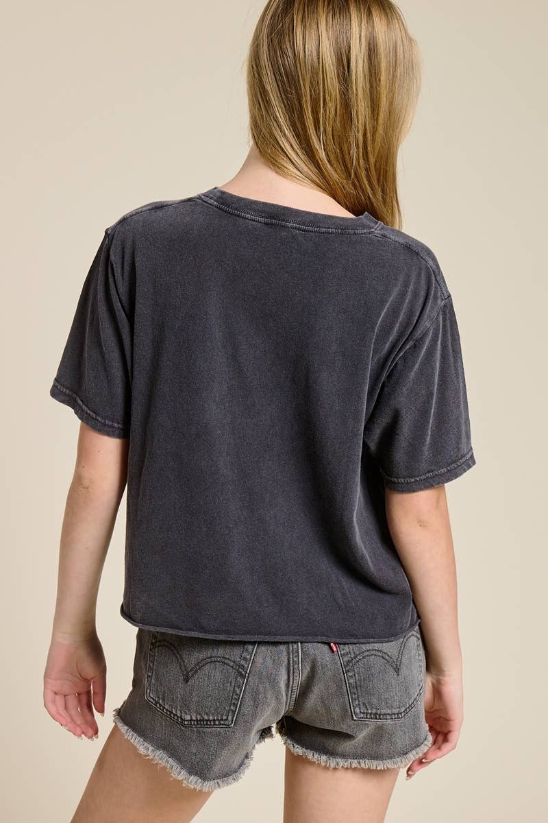 PUFF' Free Bird Graphic Raw Hem Faux Crop Tee