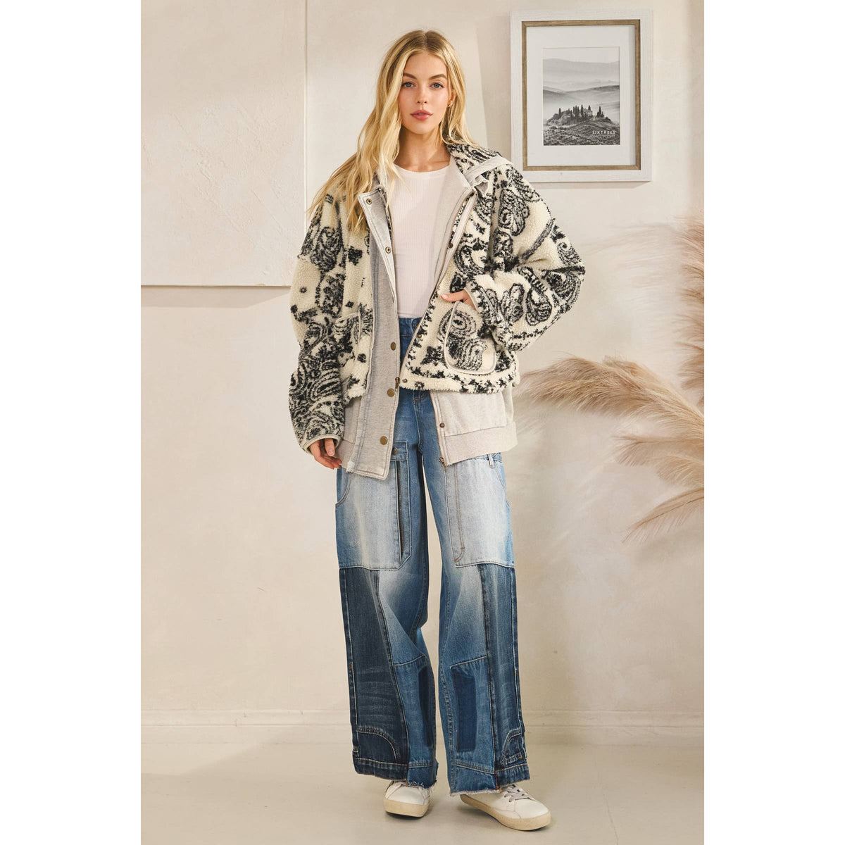 TERRY FLEECE MIX ZIP FRONT JACKET