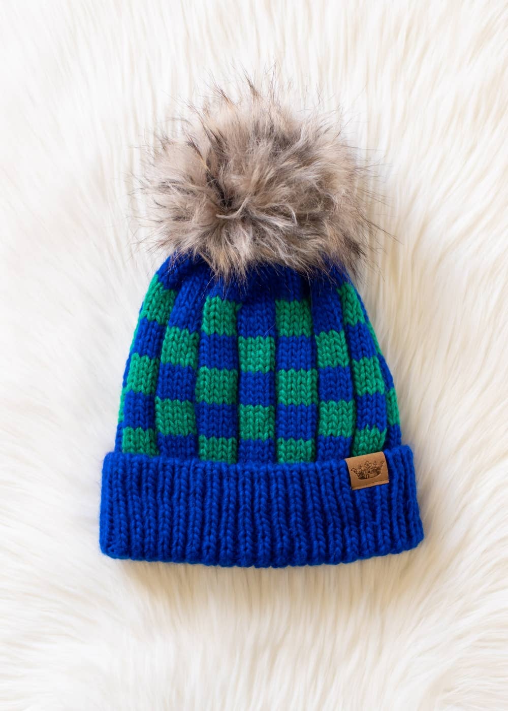 Blue & Green Checkered Pom Hat