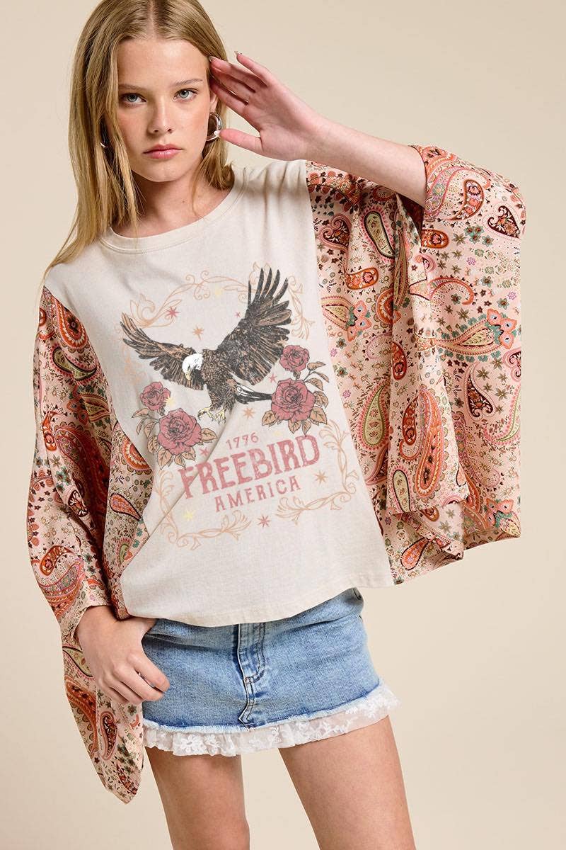 Free Bird America 1776 Graphic Rustic Kantha Top