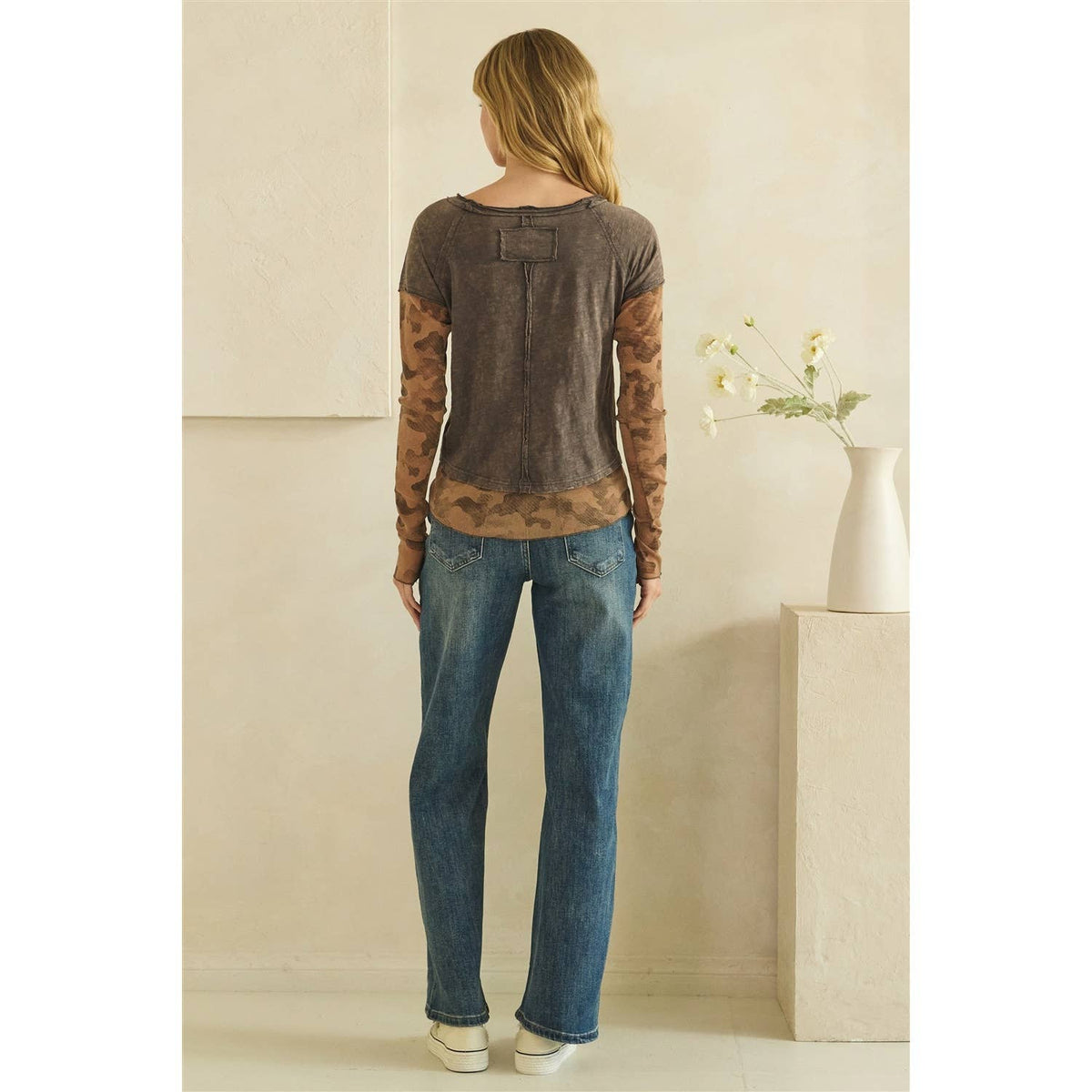 CAMOUFLAGE PRINT MIX LAYERED LOOK PULL OVER