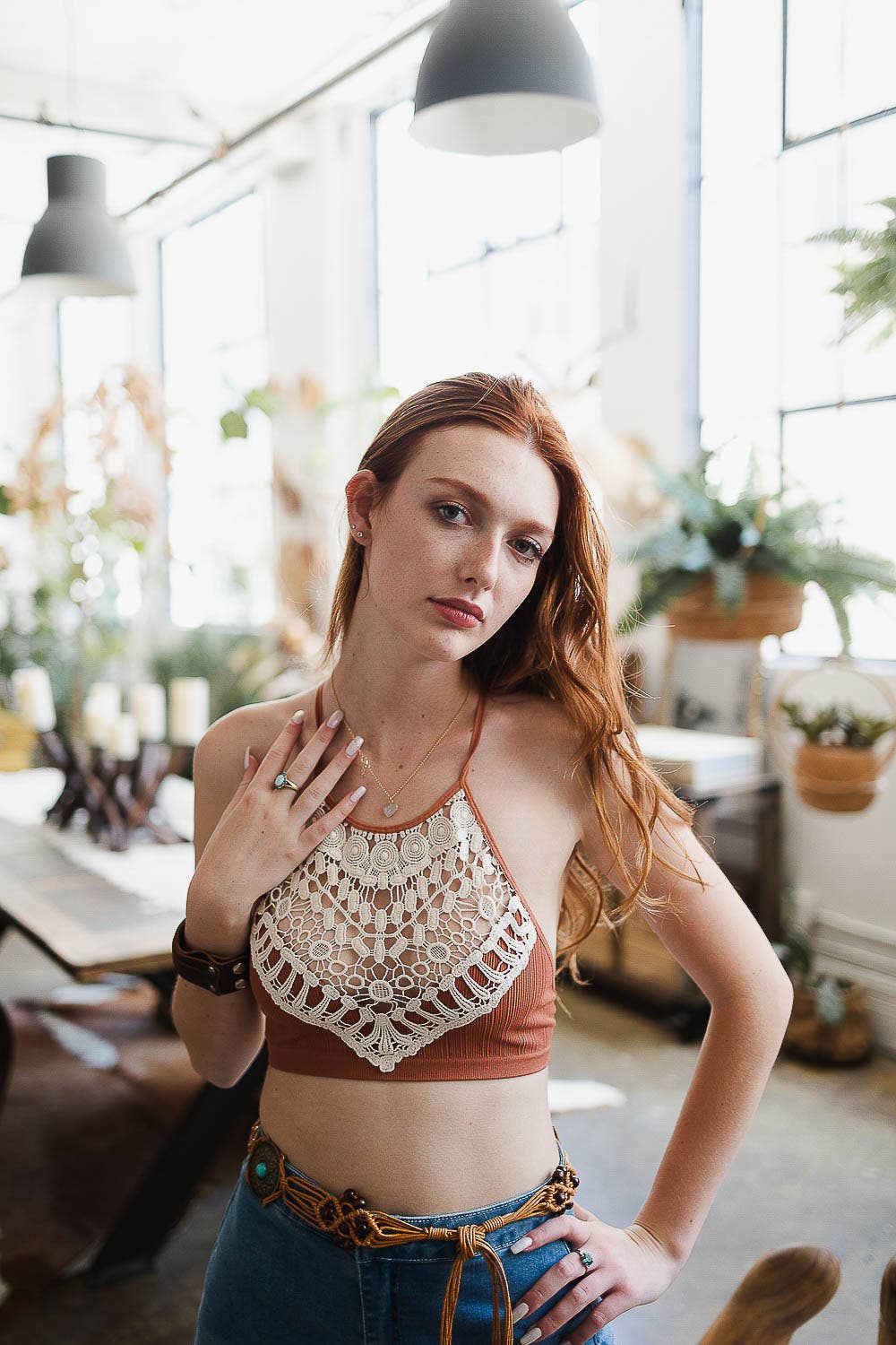 Crochet Lace High Neck Crop Top - Bestseller