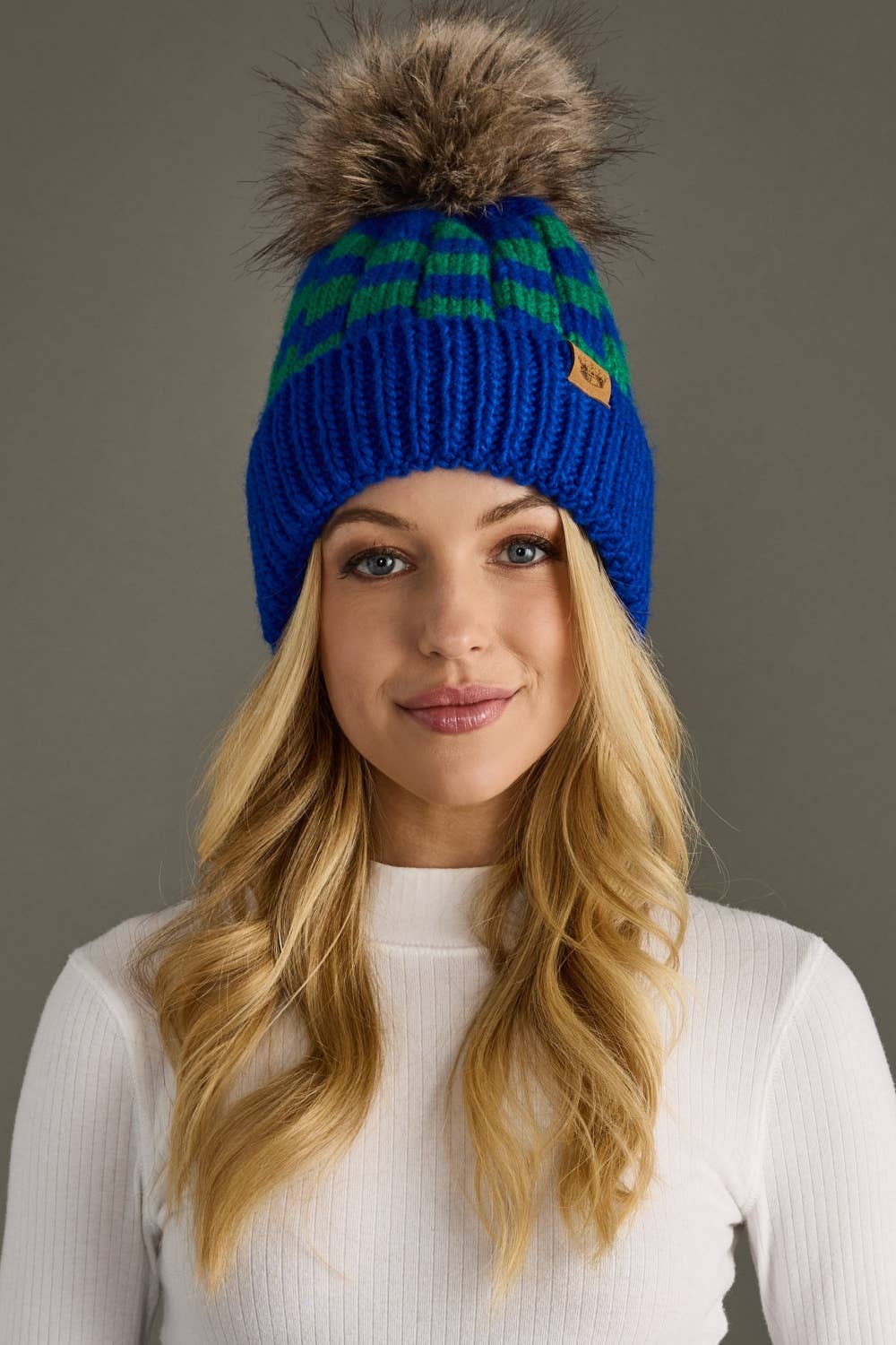 Blue & Green Checkered Pom Hat