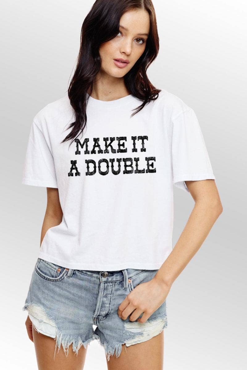 Make It A Double Graphic S/S Washed Faux Crop Top