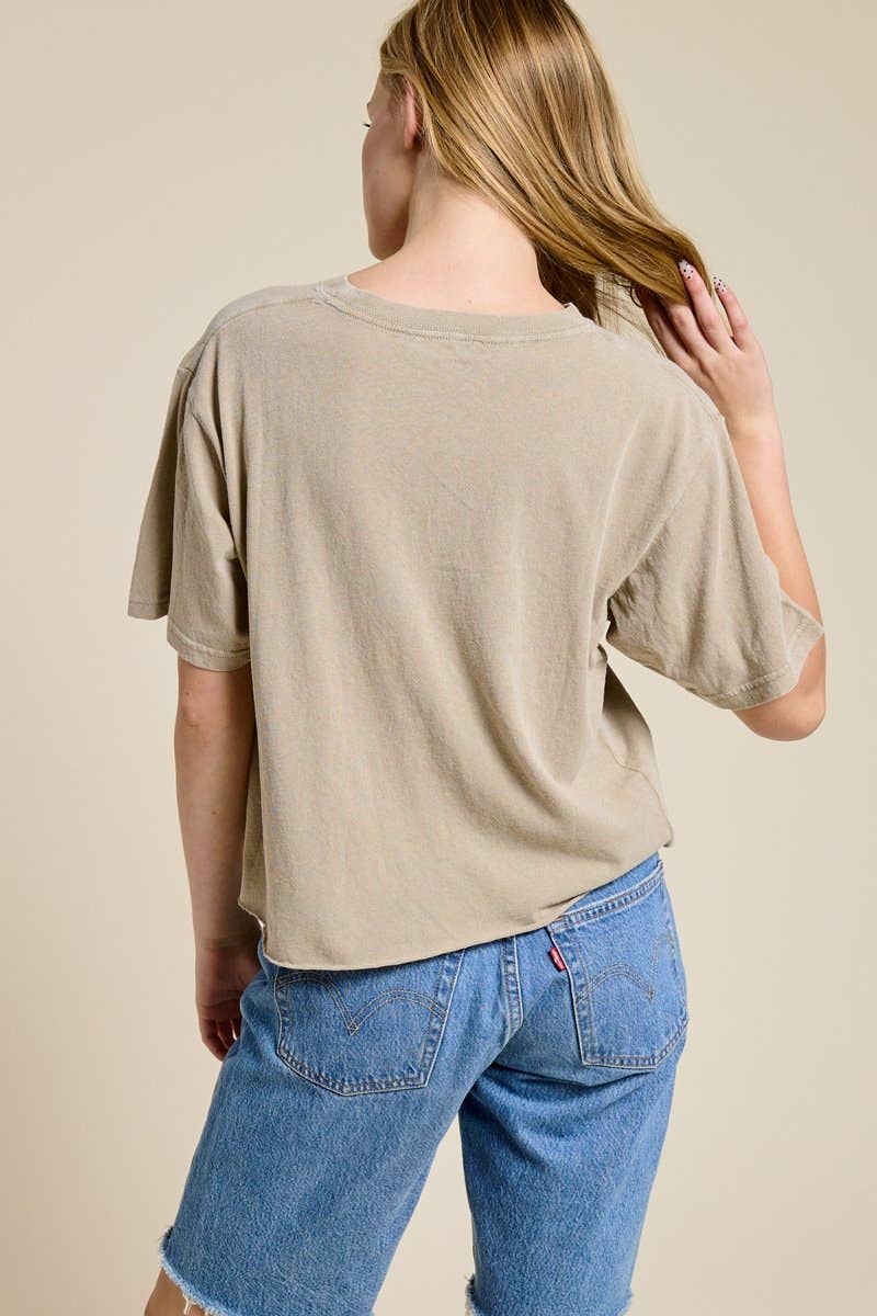 PUFF' Brush Peace Graphic Raw Hem Faux Crop Tee