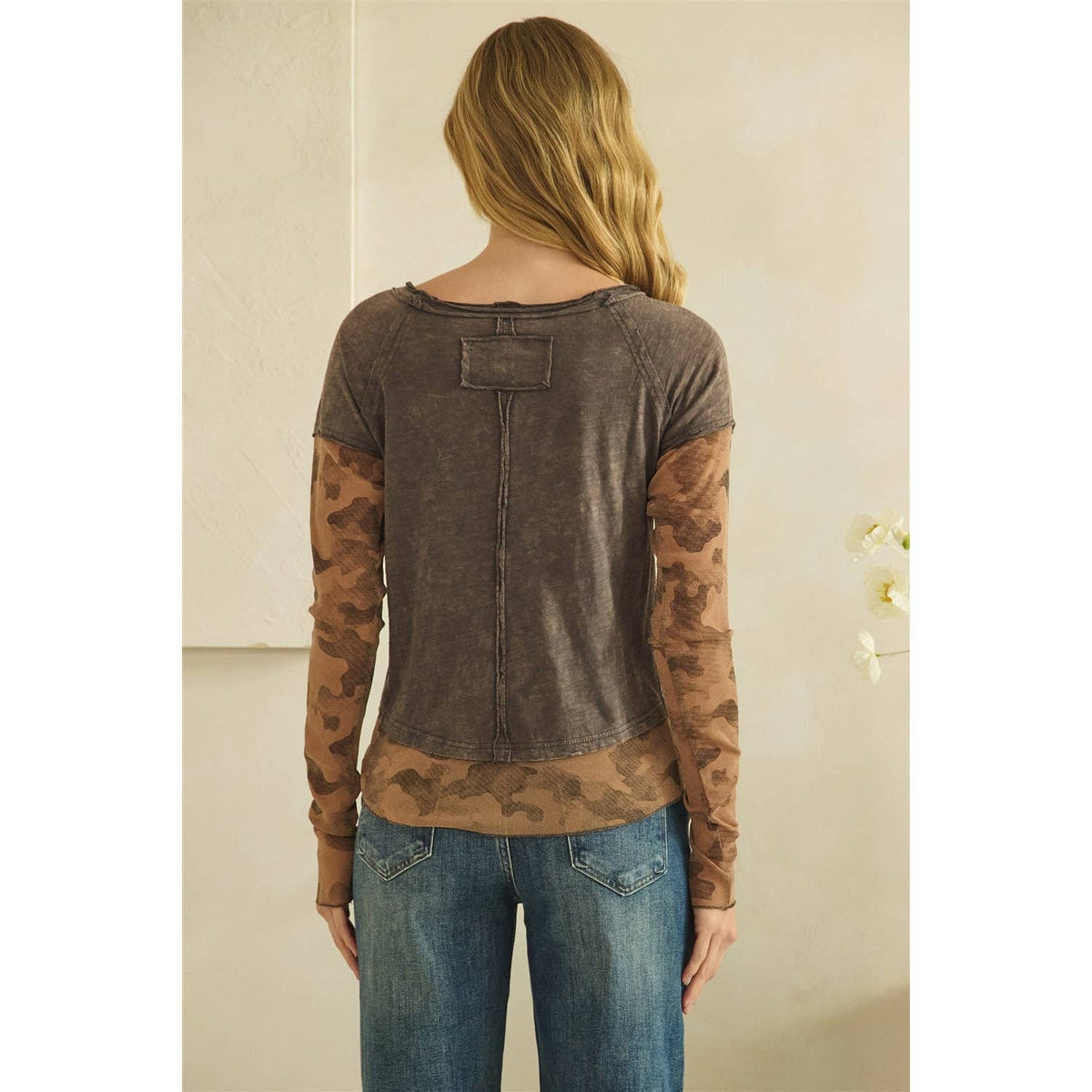 CAMOUFLAGE PRINT MIX LAYERED LOOK PULL OVER