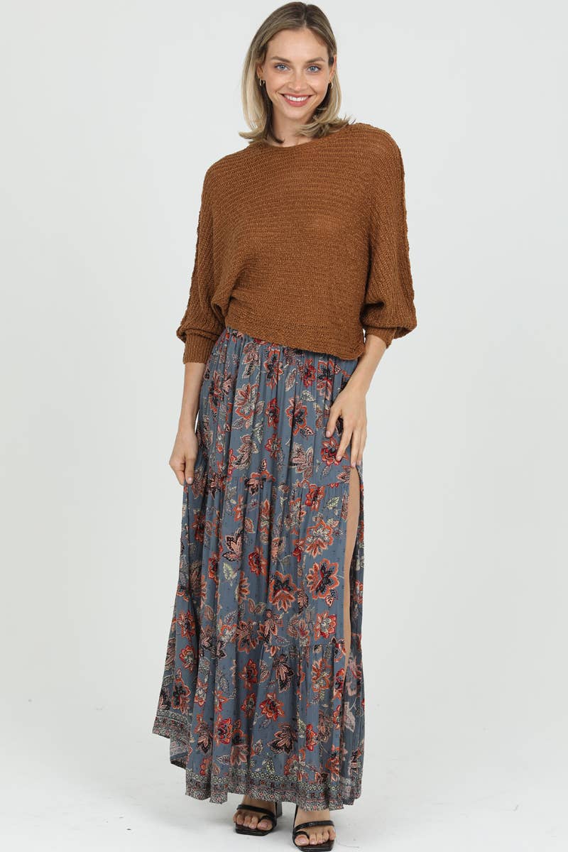 26N20-FR39 PRINTED MAXI SKIRT WITH HIGH SIDE SLIT