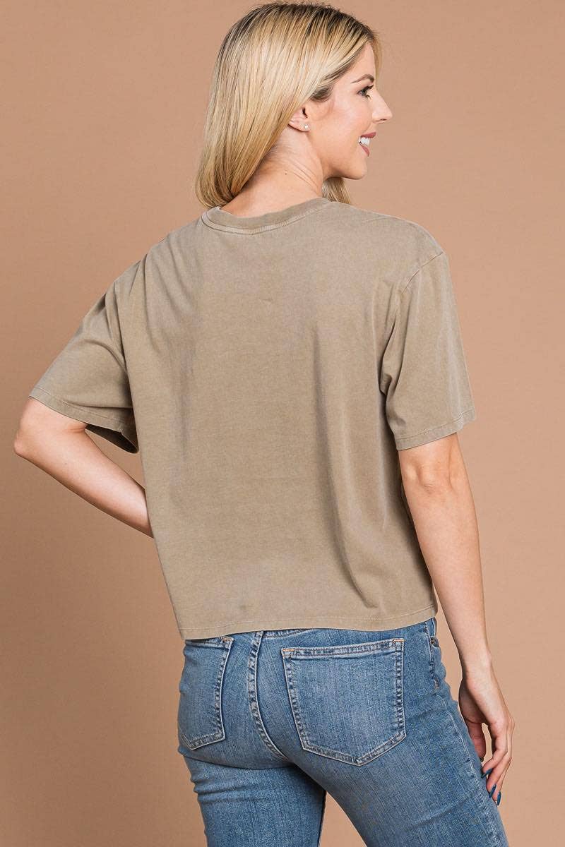 Make It A Double Graphic S/S Washed Faux Crop Top