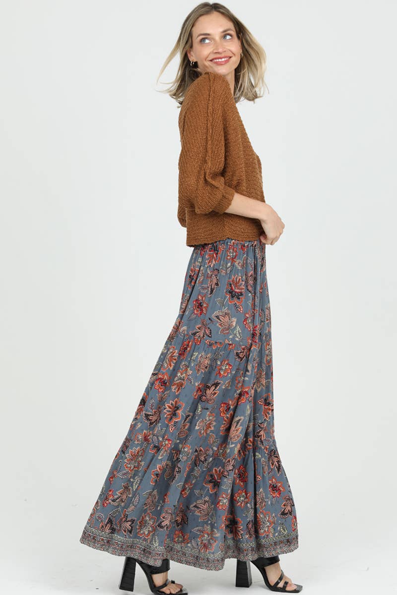 26N20-FR39 PRINTED MAXI SKIRT WITH HIGH SIDE SLIT