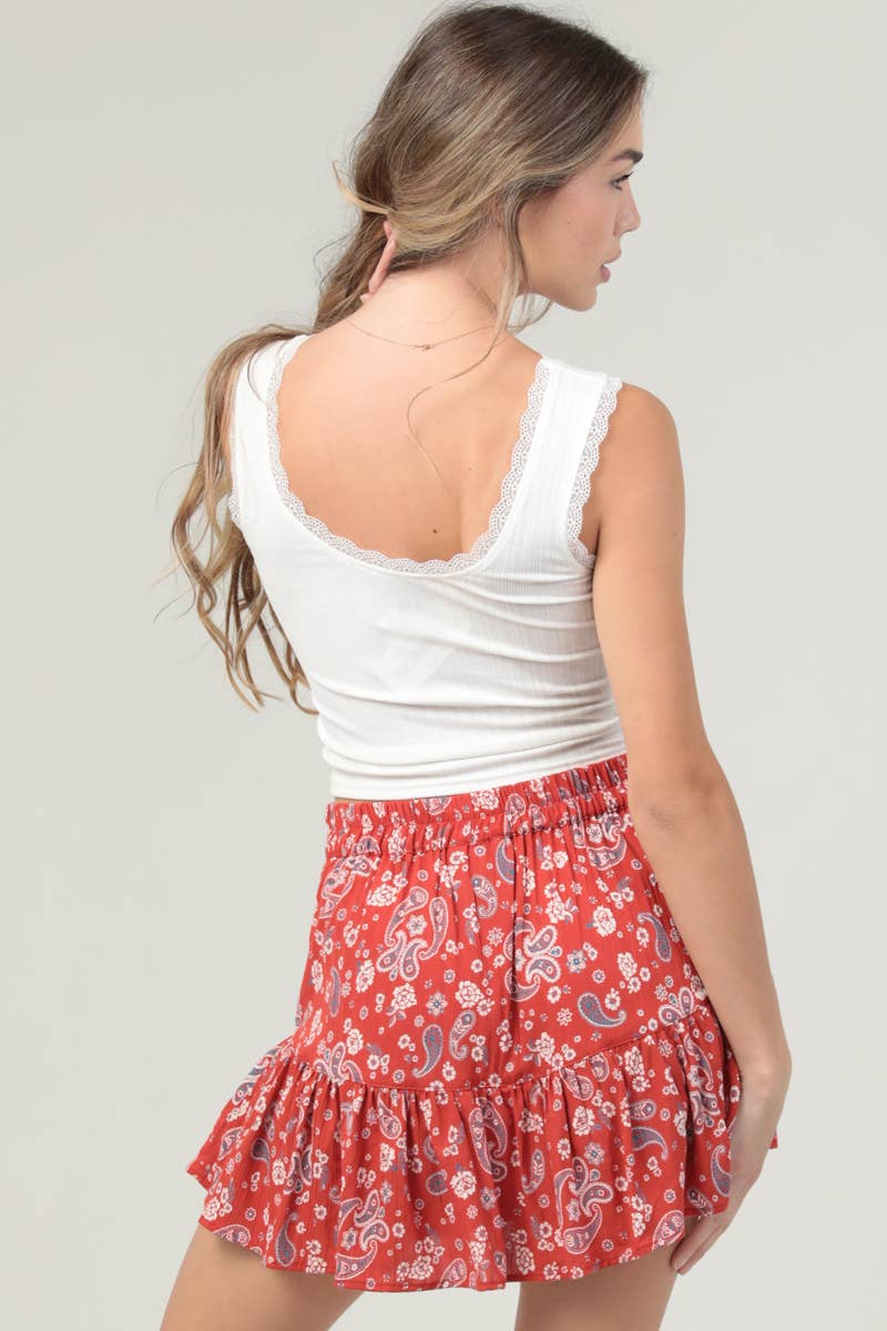 25S57-WA73 PAISLEY PRINTED SKORT